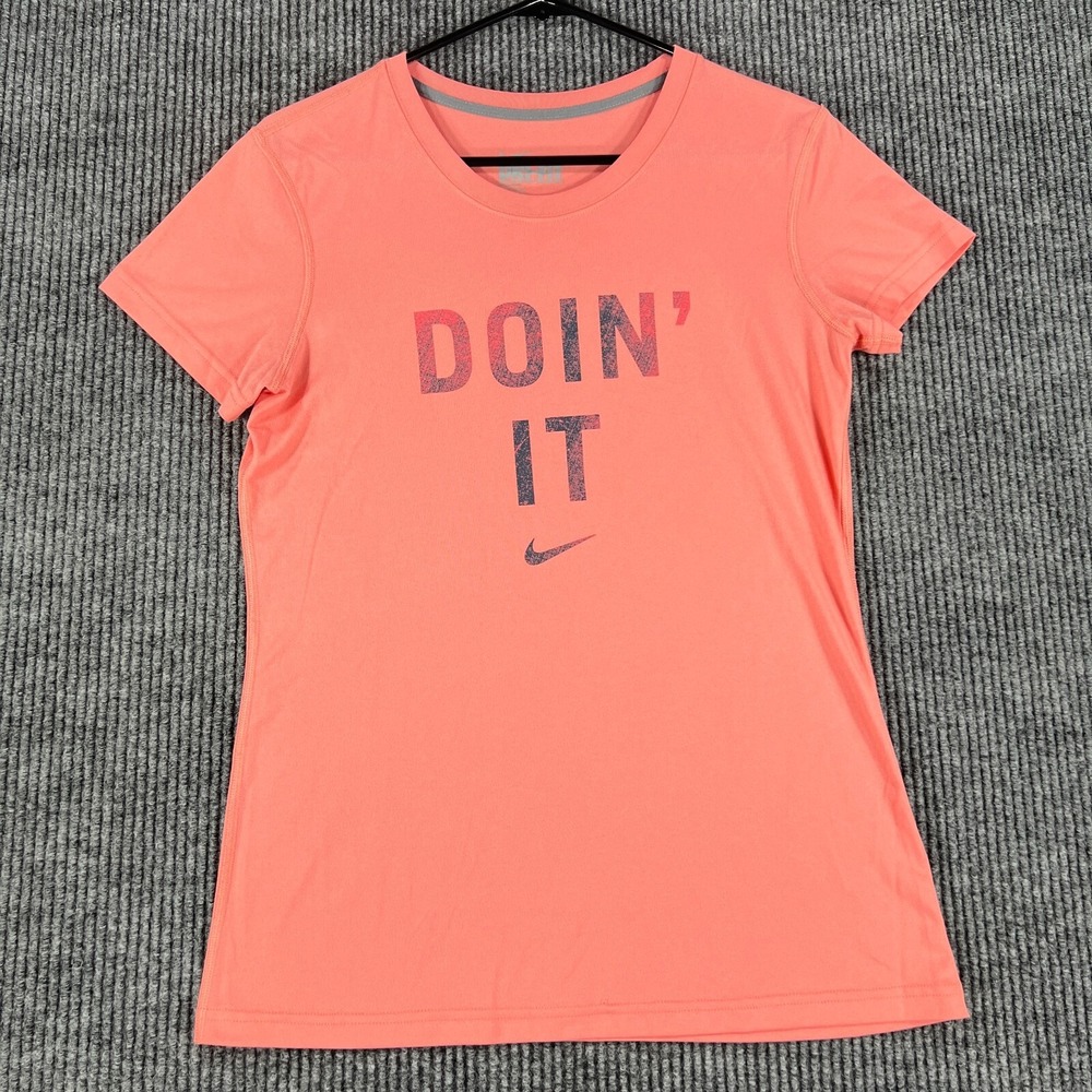 Nike Shirt Dri Fit Womens Large Pink Short Sleeve Regular Fit Doin' It Graphic